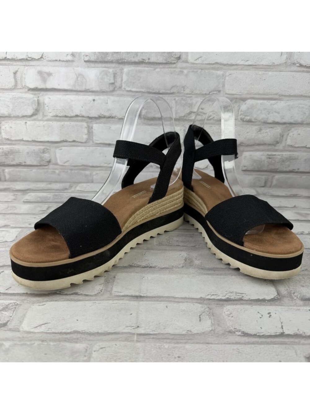 Toms Diana Espadrille Wedge Sandals Womens Sz W8.5 Black Platform Ankle Strap